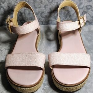 NWOT Michael Kors Powder Blush MK Logo Espadrille Platform Sandal Size 8m Womens